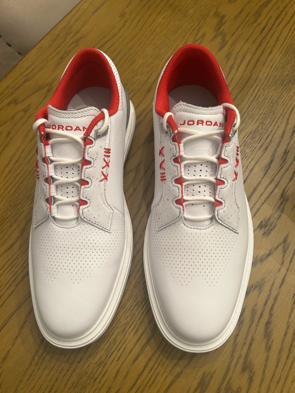 Nike Jordan White and Red Low-Top Athletic Shoes